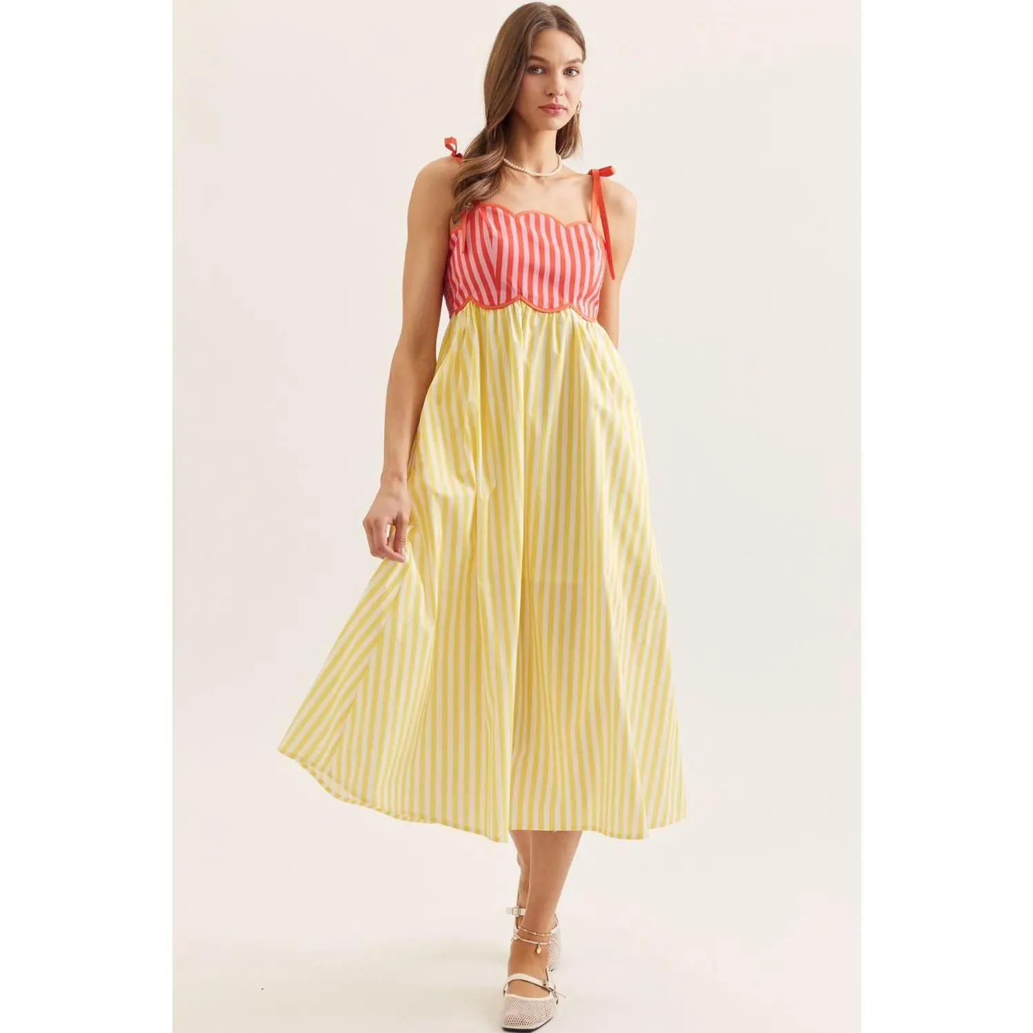 ENTRO Pink & Yellow Scallop Dress