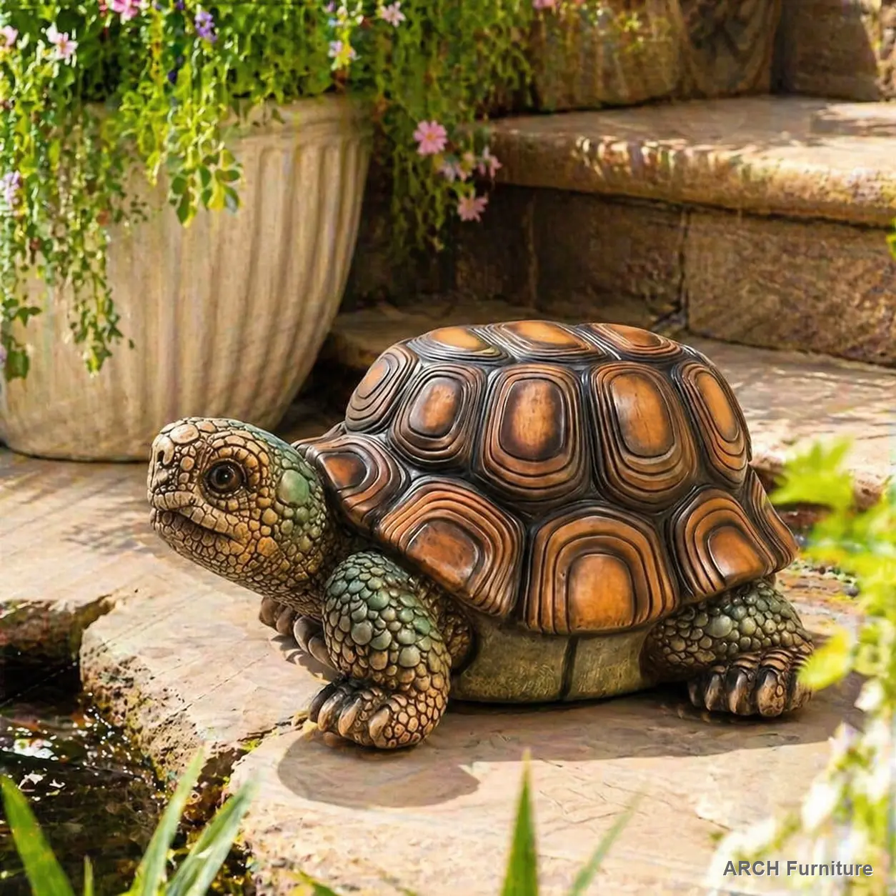 18" Art Deco Weatherproof Outdoor Resin Tortoise Statue Seating - Tortoise Miniatures, Simulated Animal Sculpture, Multi-Use Decorative Stool for Garden, Living Room, Turtle Art Miniatures, Animal Decorative Miniatures