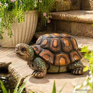 18" Art Deco Weatherproof Outdoor Resin Tortoise Statue Seating - Simulated Animal Sculpture, Multi-Use Decorative Stool for Garden, Living Room