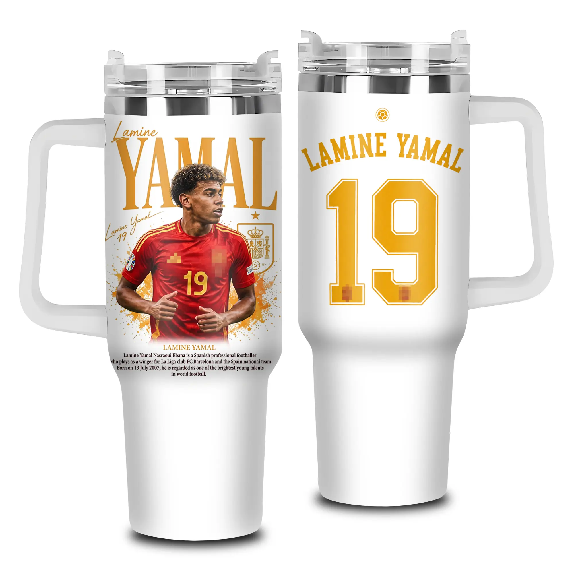Lamine Yamal 40oz 20oz High-Quality Insulated Tumbler, Spanish Wonderkid Football Theme Cup With Handle, Rising Star Playmaker Fan Gift, WC 2026, Leakproof Travel Tumbler.