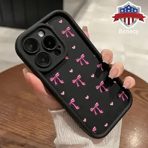 TPU Phone Case for iPhone 15 16 14 Pro Max 13 12 11 XR XS Plus E Cute Pink Bow Pattern Anti-Scratch Shockproof Soft Silicone Protective Cover Smartphone Casing