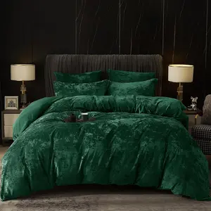 Velvet Duvet Cover Twin Size, 2pcs Ultra Comforter Cover, Flannel Duvet Cover with Pillow Shams, 68" x 90", Emerald Green
