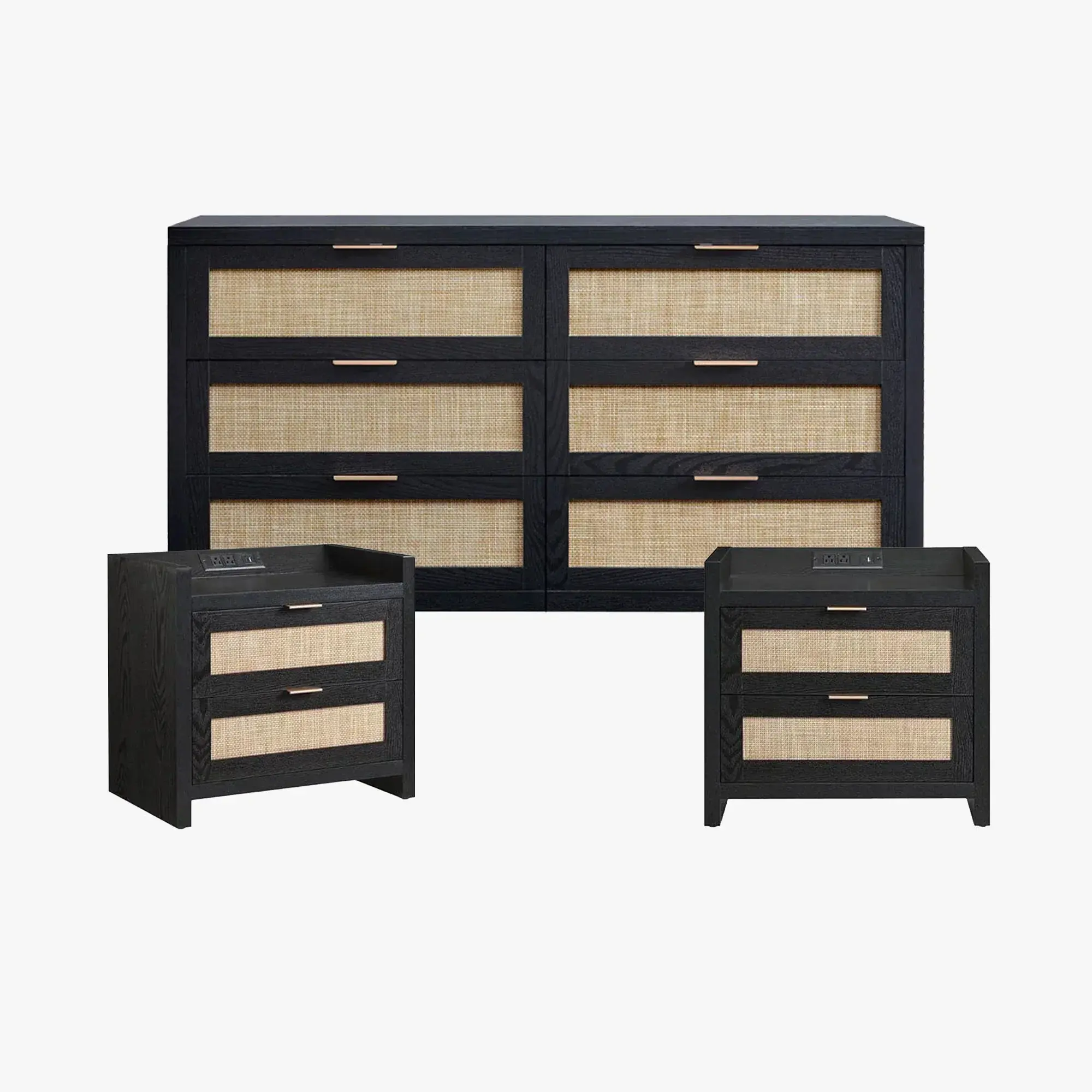 Dresser Set with Drawers(Black Oak)