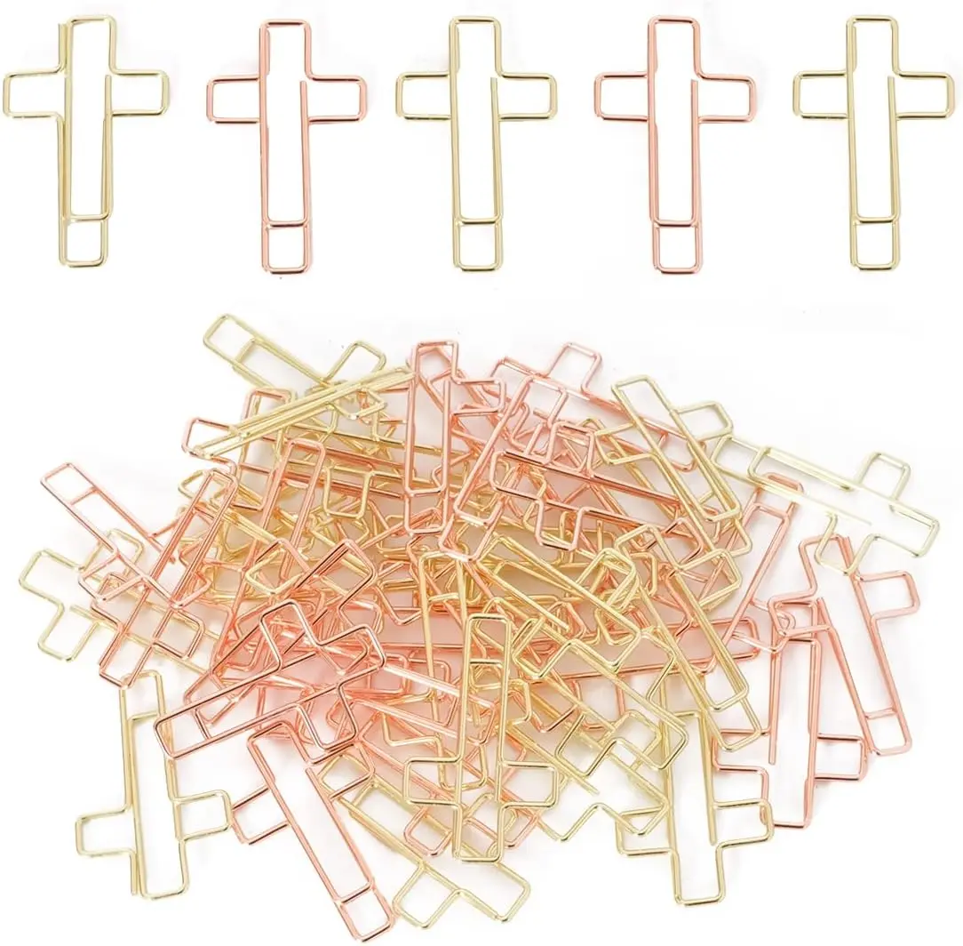 50-Pieces Cross-Shaped Metallic Shiny Paper Clips - 25-Pieces Rose Gold, Sewing Tool Kit Supplies for Friends, Ideal for Reading, Studying, Church Use