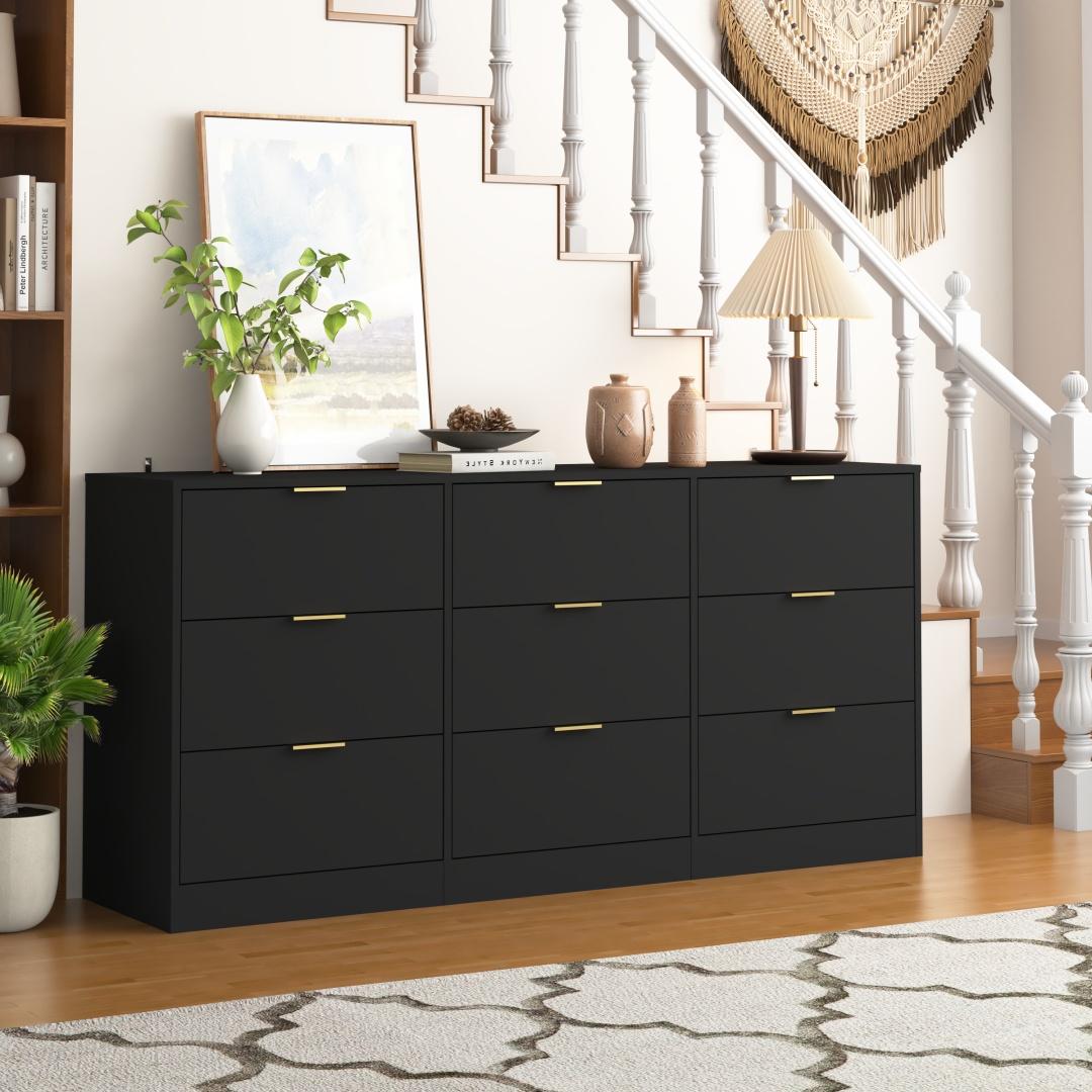 black 9 drawer bedroom dresser Elure Wood 9-Drawer Dresser