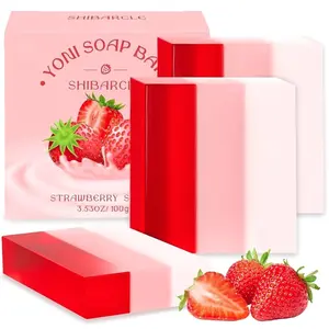 3 PCS Yoni Soap Bar, Organic Yoni Bar Soap Yoni Wash Feminine Wash for Women Ph Balance, Natural Deodorant Vaginal Body Bath Soap Body Wash Strawberry Handmade feminine soap