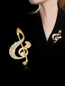 Fashionable Light Luxury Rhinestone Music Symbol Brooch Pin, Elegant Jewelry Accessory for Women, Perfect Gift for All Occasions, Jewellery