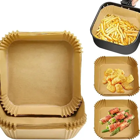 Air Fryer Paper Liners,100 Pcs Parchment Paper, Air Fryer Disposable Paper Liner for Microwave, Non-Stick Air Fryer Liners Square Free of Bleach.