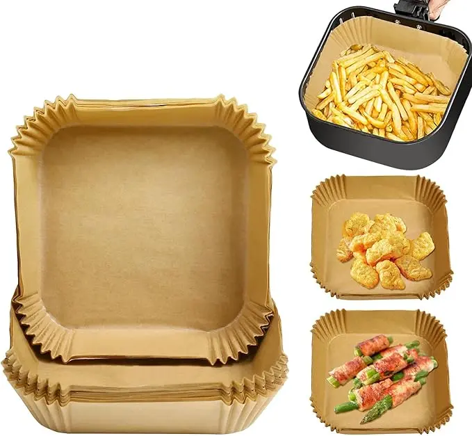 Air Fryer Paper Liners,100 Pcs Parchment Paper, Air Fryer Disposable Paper Liner for Microwave, Non-Stick Air Fryer Liners Square Free of Bleach.