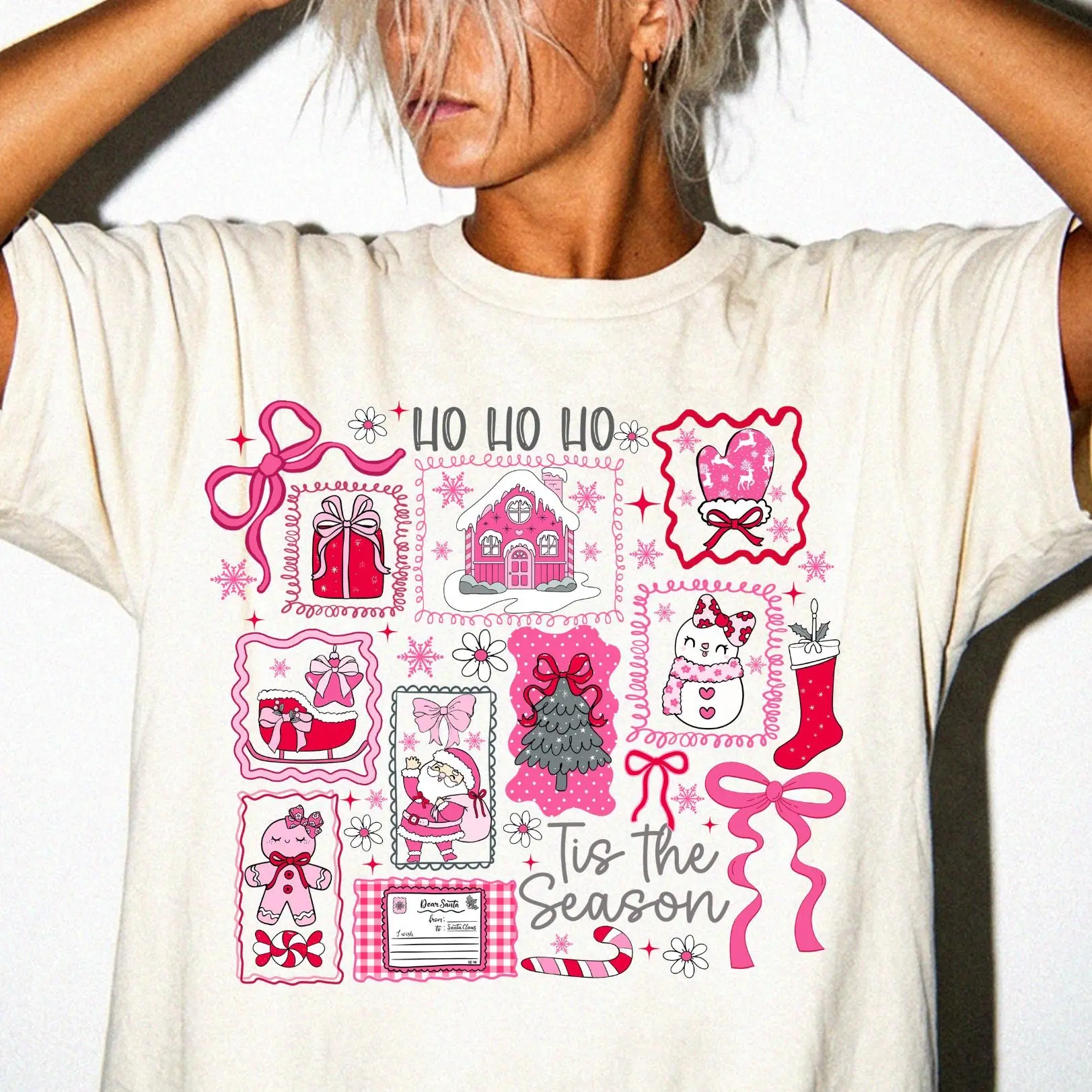 Women's Soft Unisex Print Round Neck Oversized-Boxy Crewneck Top - Ho Ho Ho Icons Sweatshirts