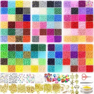14400 count Glass Seed Beads for  Making Kit, 120 Colors 4mm Small Beads Kit Bracelet Beads with Letter Evil Eye Beads Jump Rings & Charms Pendants for Bracelets Making, DIY, Art and Craft