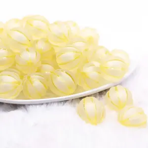 20mm Yellow Frosted Pumpkin Shaped Bubblegum Bead
