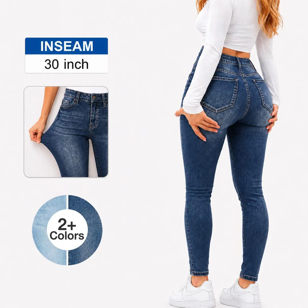 BBL Mid Rise Skinny Jeans for Women High Stretch Denim Butt Lift Jeans Tummy Control Curve Hugging Flattering Fit Comfortable Everyday Casual Wear
