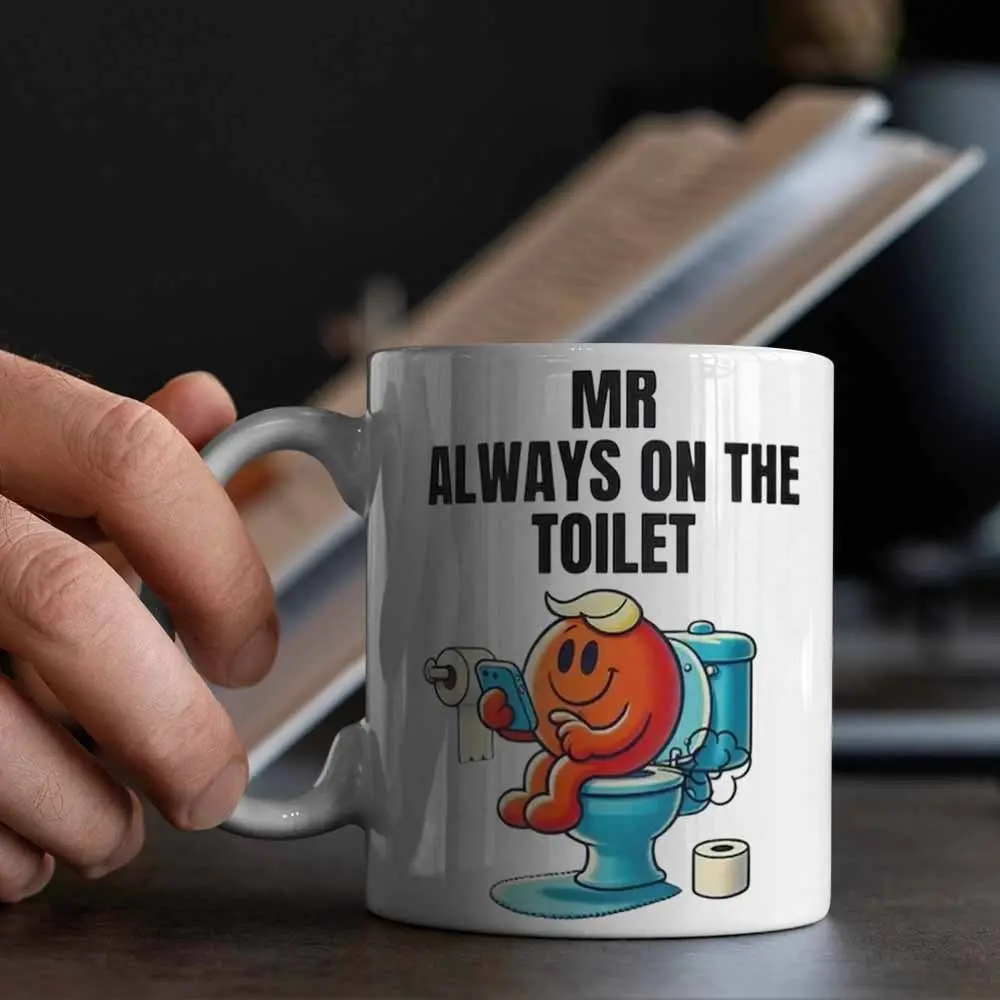 1pc 11oz (360ml) Heat-Resistant Ceramic Coffee Mug with Handle, "Mr. Always on the Toilet" Animal Design Quirky Drinking Ware, Hand Wash Only Bathroom Humor Gift for Humor Lovers (Home Use)