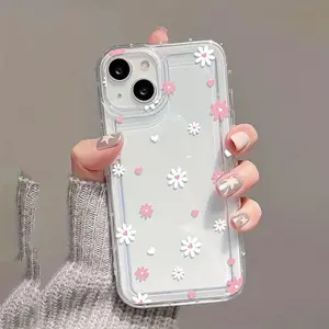 A Minimalist White Flower Transparent Shell Soft Full-Cover Phone Case Compatible with Iphone17/ 16/16 PLUS/16 Pro/16 Pro Max, Iphone 15/15 Plus/15 Pro/15 Pro Max, Iphone 14/14 Plus/14 Pro/14 Pro Max, Iphone 13/13 Pro/13 Pro Max