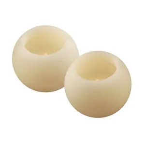 LumaBase Battery-Operated Round Wax LED Candles Set of 2 Cream-Colored Amber Glow Indoor Use Only Genuine Wax Construction - Lighting