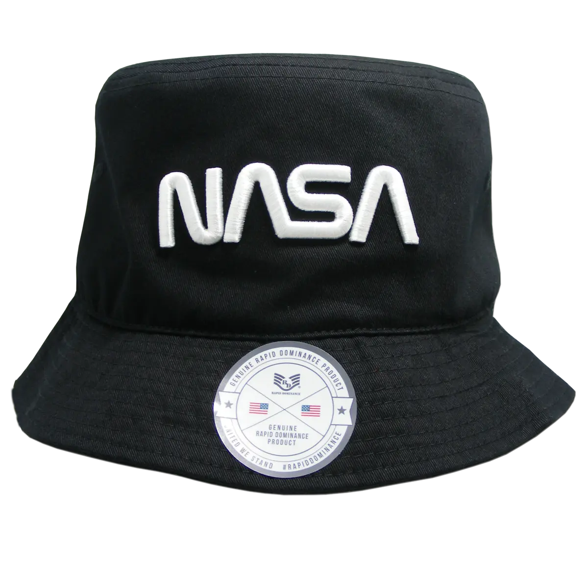 212 MAIN Official Licensed Unisex Relaxed Fit Cotton Casual NASA Worm Bucket Hat - Curved Visor, Black, Large/Extra Large Sizes Available (Rapid Dominance NAS12-WO-BLK-07)