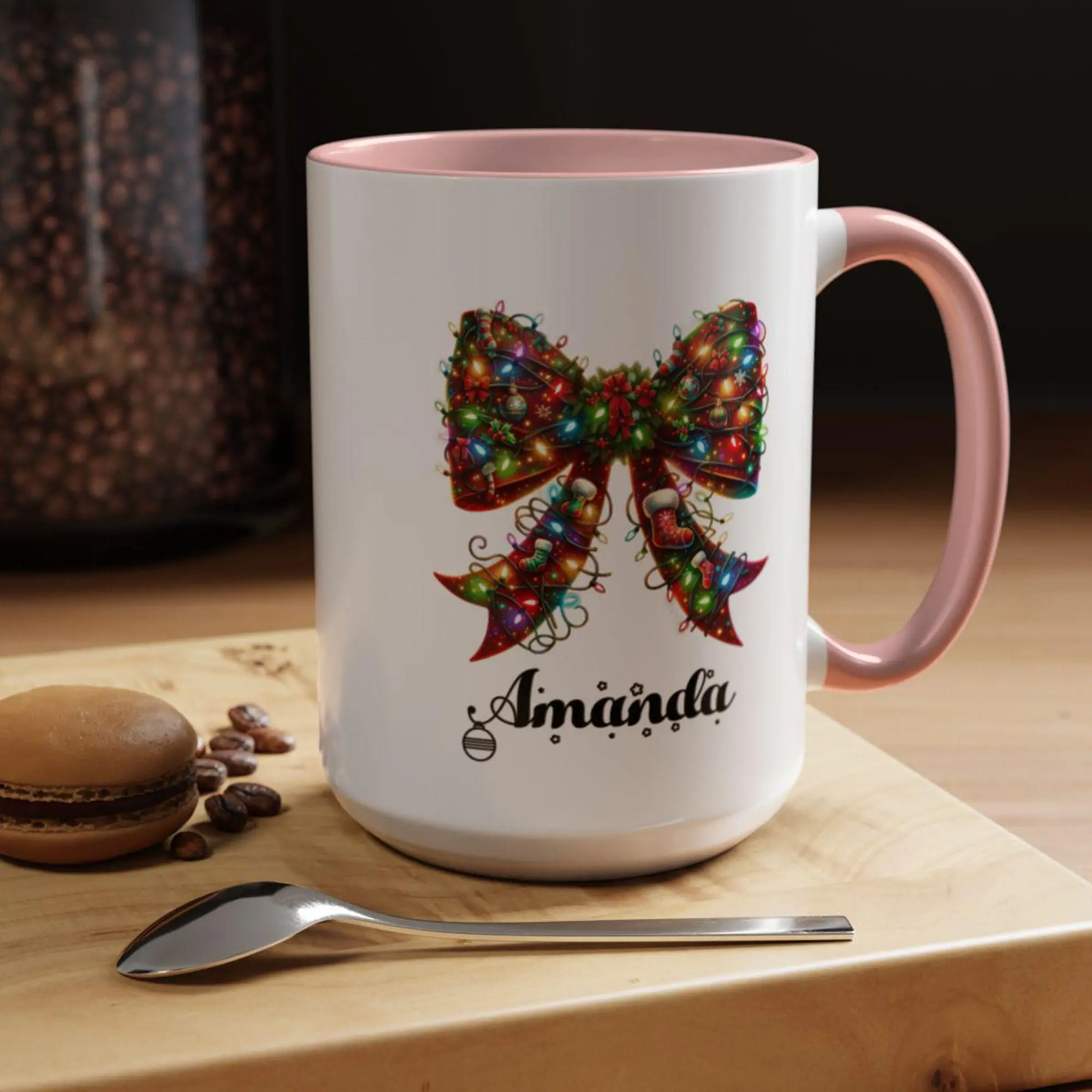 Personalized Christmas Bow Mug - Custom Christmas Mug with Name - Custom Name Mugs - Unique Coffee Mug Gifts- Christmas Gift for Her for Him 