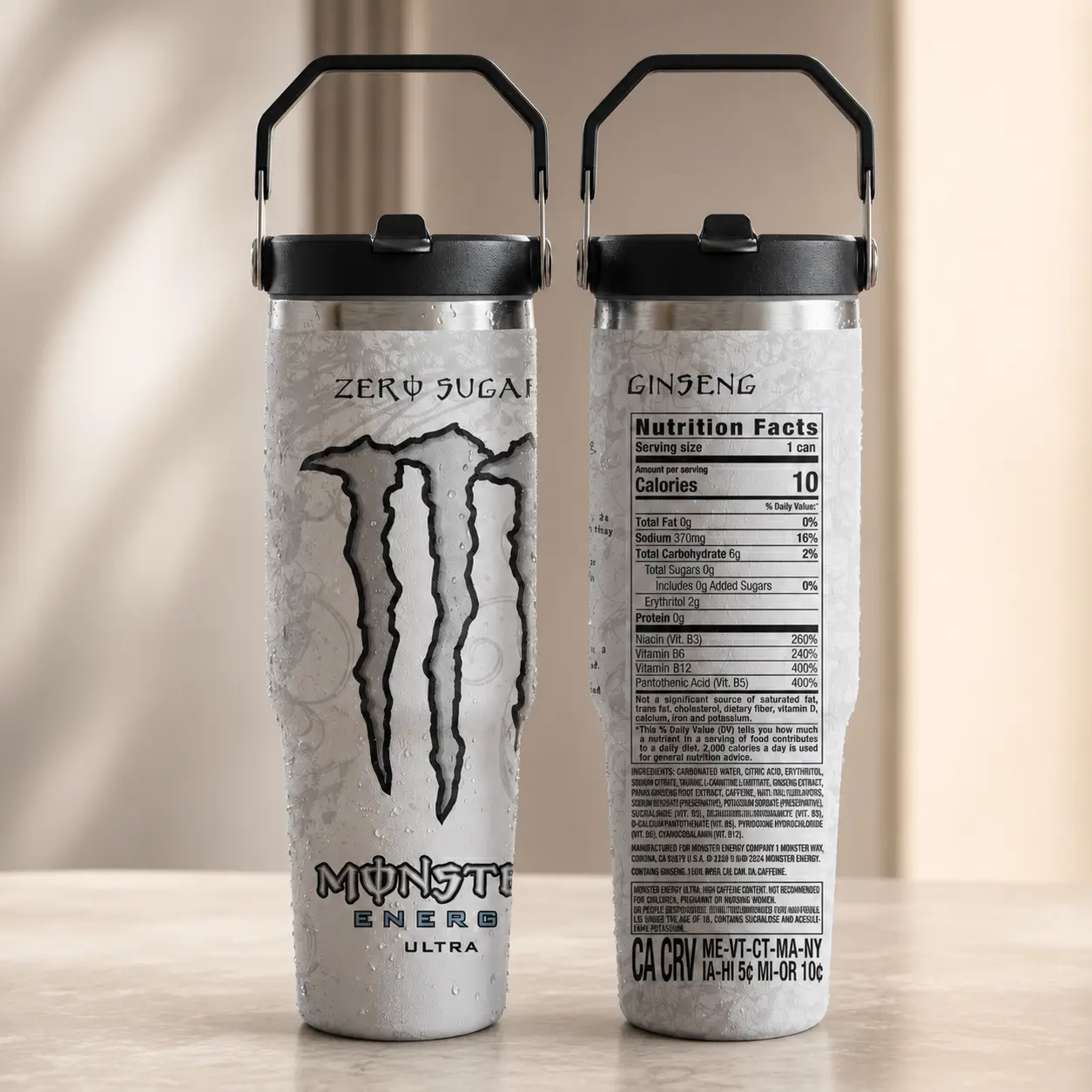 Silver Graphic Travel Tumbler with Carry Handle and Lid – Reusable Drink Cup