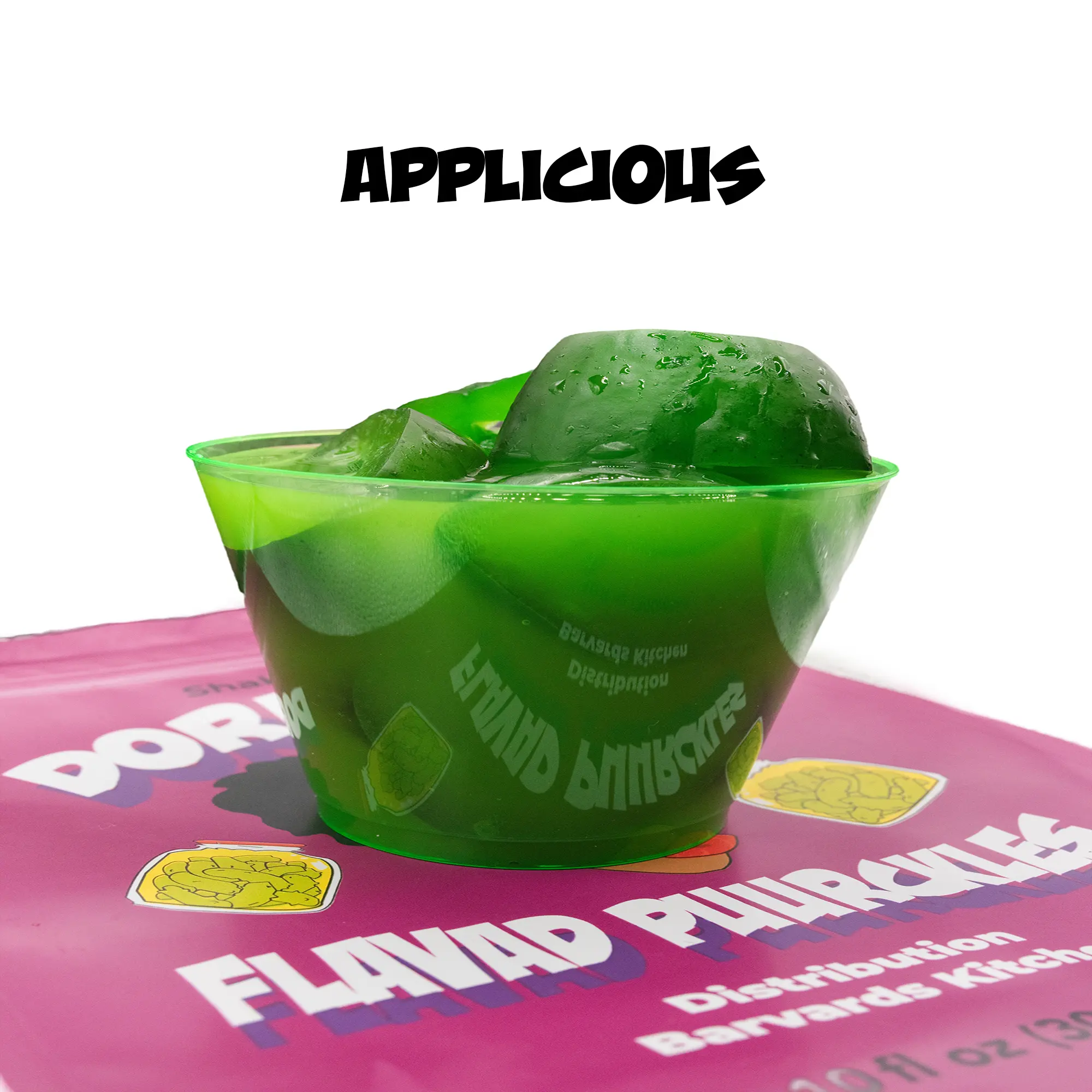 Doreesha FLAVAD Puurckles APLC APPLICIOUS  WITH CRUNCH Sweet Tangy Sour Snack Apple Flavored Chunks Made with Vinegar & Artificial Flavors- THE VINEGAR SMELL IS LOU