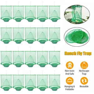 Dazone Ranch Fly Trap Reusable Hanging Fly Catcher Cage with Plastic Pots Flies Killer Control for Indoor and Outdoor, Family Farms, Park, Restaurants