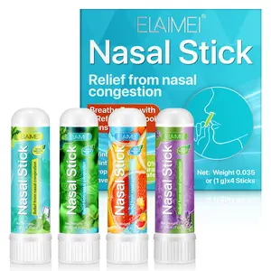 Elaimei Nasal Inhaler Stick, Menthol & Natural Plant Oils, Relieves Congestion, Cool Refreshing Scent, 4 Sticks Per Box