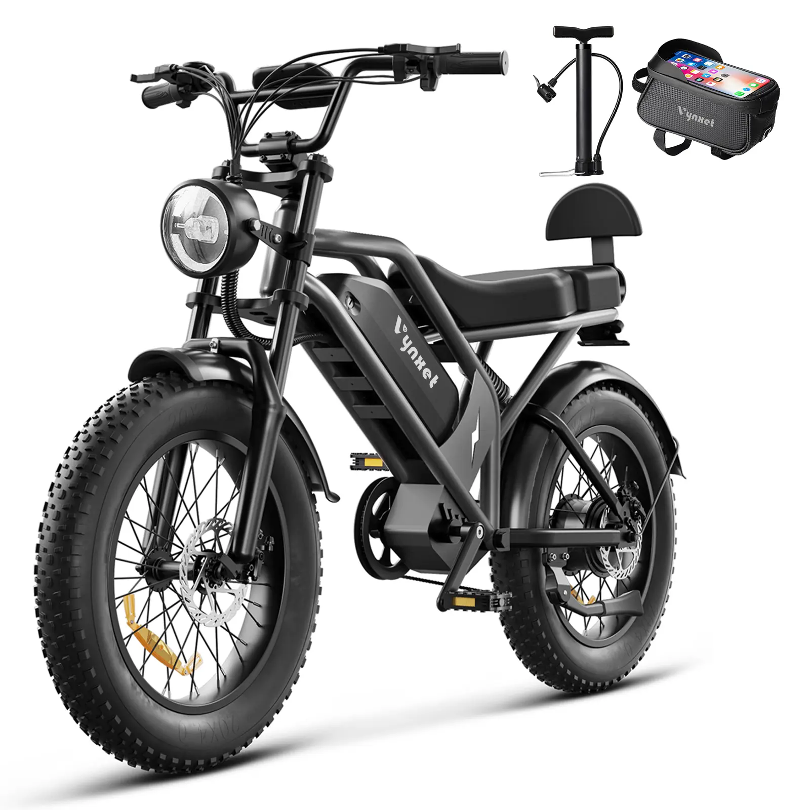 DXH Electric Bike for Adults with 1500W Peak Motor 48V 18Ah Battery 20" Fat Tires 7-Speed Transmission Up to 32MPH 68+ Miles Range All-Terrain E-Bike,High-Speed Dual-Moto Fat Tire E-Bike