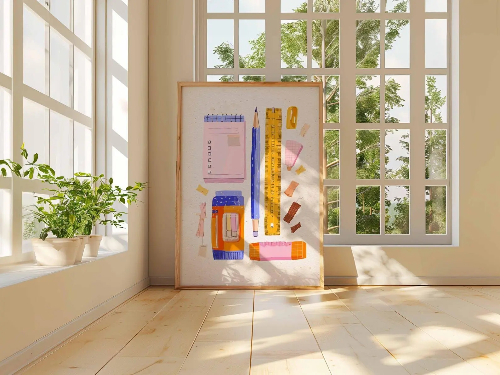 Stationery Wall Art Print, Colorful Desk Poster, Modern Illustration, Creative Office Artwork, Study Room Decor