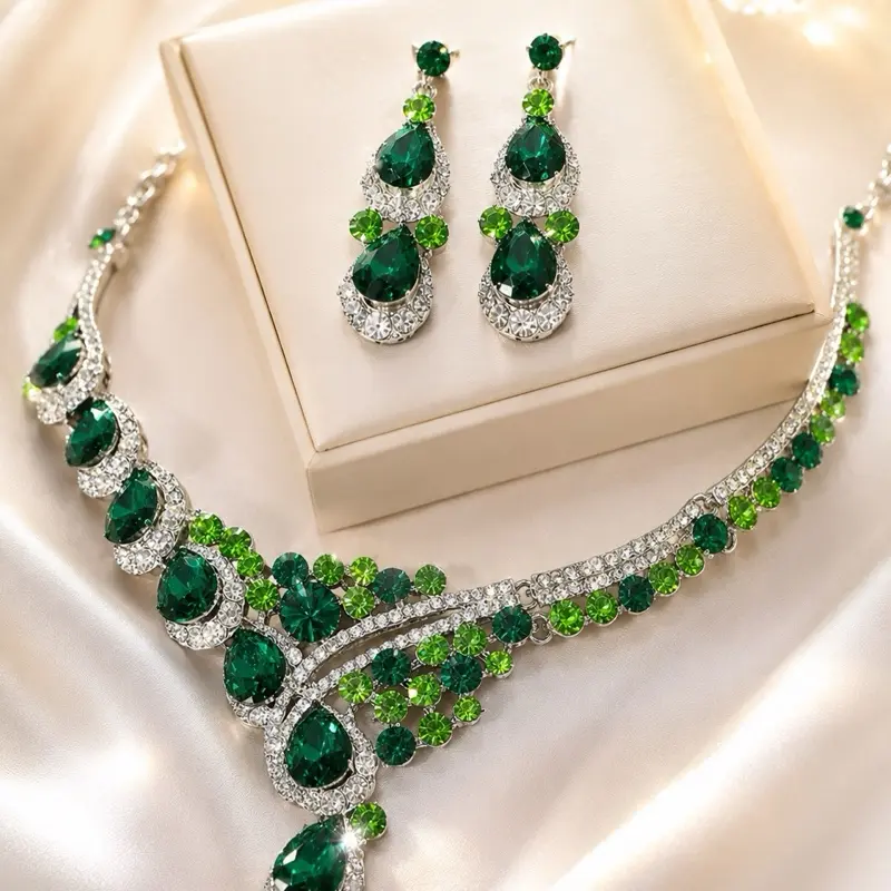 Emerald Green, Amber & Sapphire Crystal Luxe Statement Set