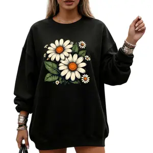 Boho Wildflower Retro Daisy Aesthetic Sweatshirt – Floral Long Sleeve Top