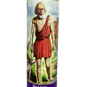 St. Lazarus Devotional Candle Yellow 8 Inch Traditional Design Featuring Saint Lazarus Image for Spiritual Healing & Miracles Santeria Ornaments Light Decor Decoration