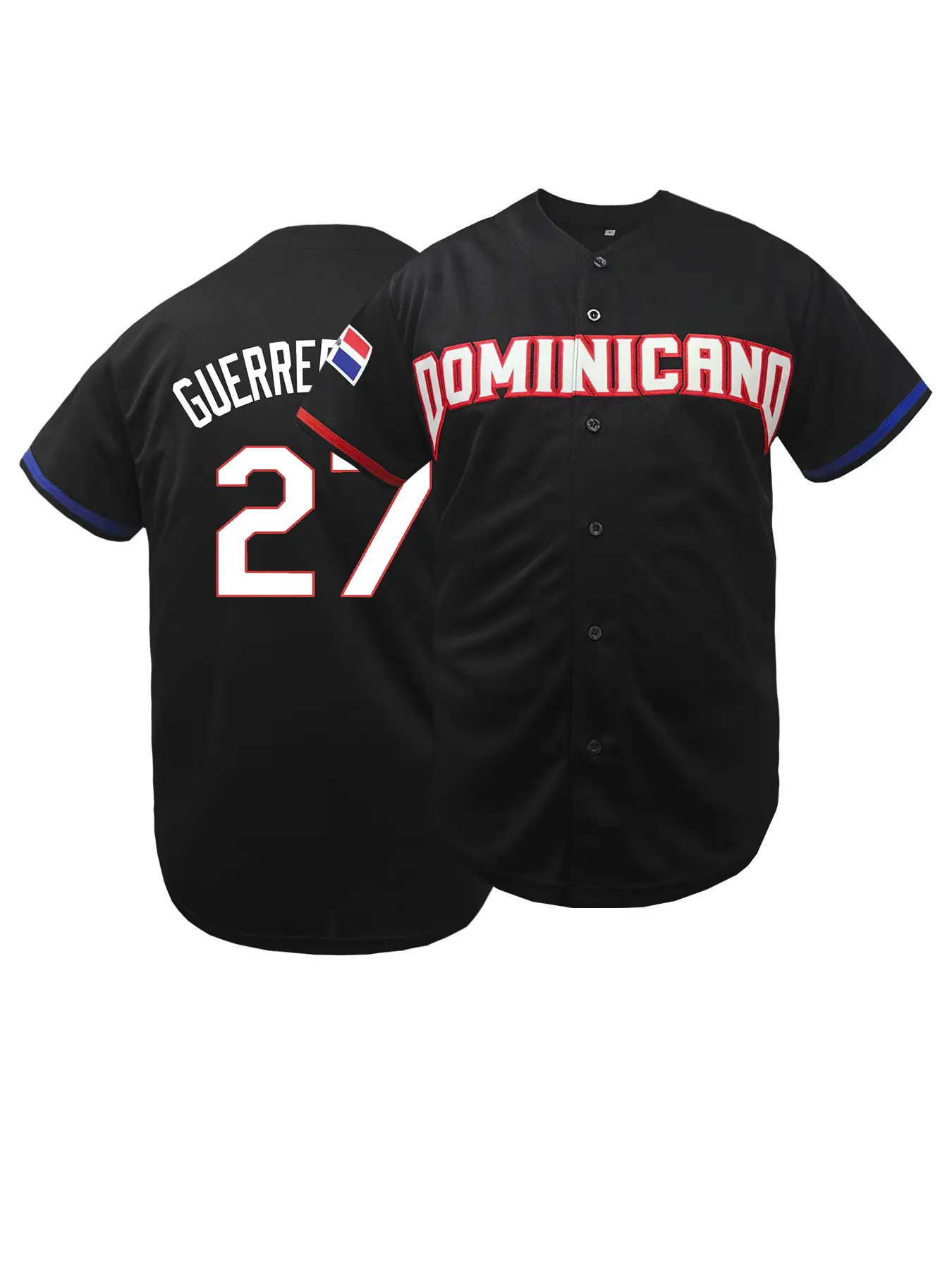 Mens Baseball Jersey Button Down Shirts Short Sleeve Hipster Hip Hop Sports Uniforms Dominicana #27 White/Black Sports Top (S-3XL)