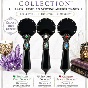 Lela’s GemStoneZ Noir Vault Collection Black Obsidian Scrying Mirror Wand, Natural Crystal Decoration, Home & House Decor Table Desk Ornament, Statement Item crystals for
