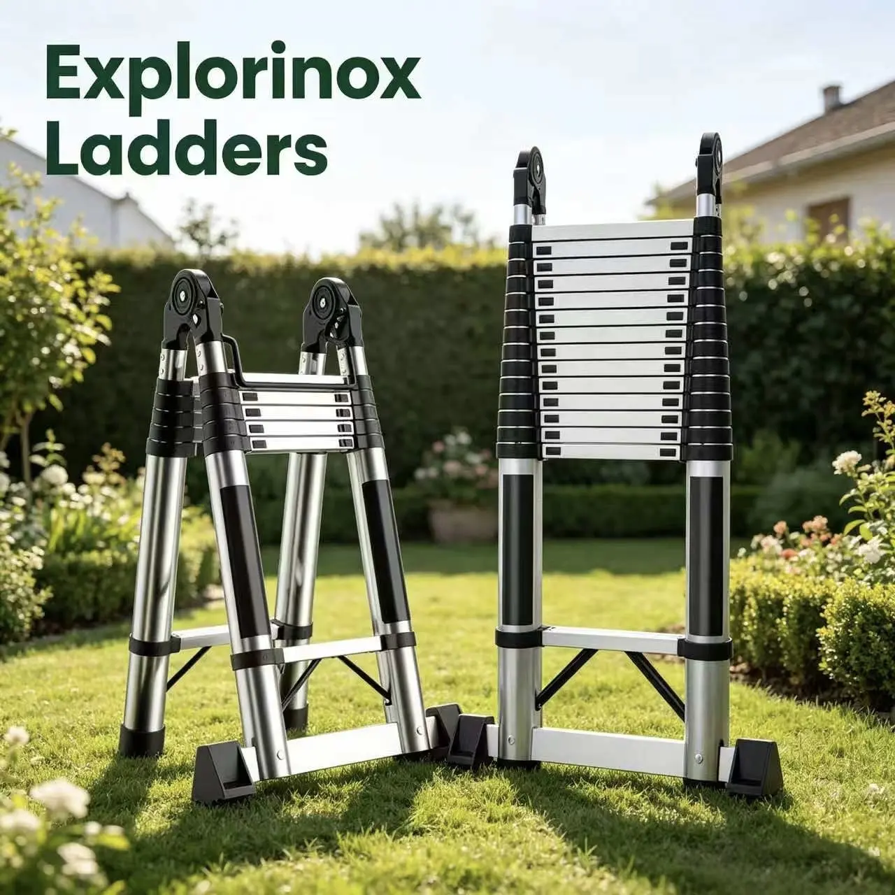 Explorinox Telescoping Extension Ladder, Folding Collapsible Ladder with Locking System, Multi-Use Ladder for Home and RV Use, 330lbs Capacity