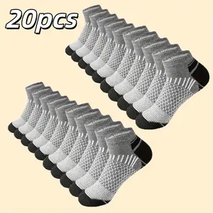 20/60 Pairs Women's Heavy-Duty Cotton Spandex Round Neck Socks Breathable Sports Socks with Striped Cuffs All Season Elastic Fit Casual Gift Sock Bags Suitable for Teenagers Womenswear Black