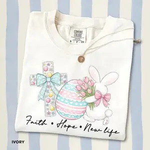 Comfort Colors Faith, Hope & New Life T-shirt, Easter Shirt Cotton Christian Youth Tee Gift For Her Shirt Love Easter Day