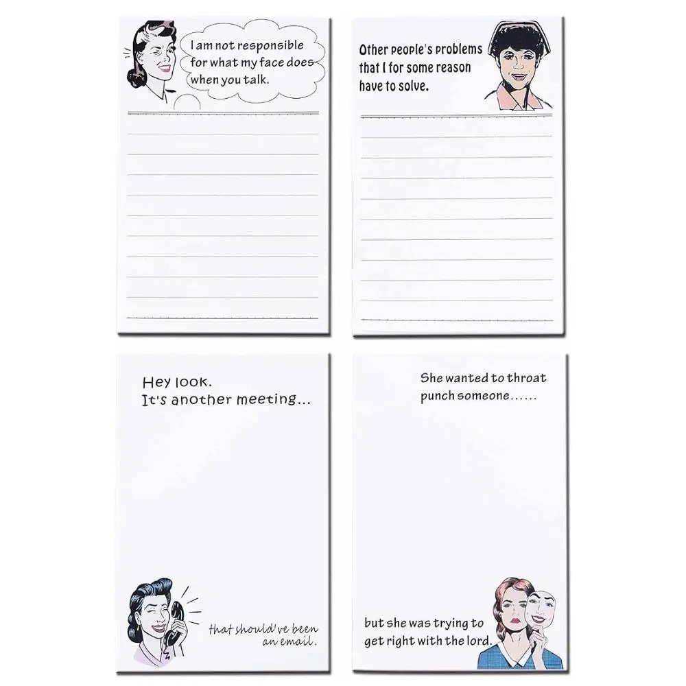Funny Memo Pad, 4pcs/set 200 Sheets Cute Novelty Notepad, Sticky Note for Office, School, Home, Gift for Coworker, Friend or Family