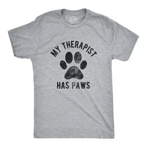 Mens My Therapist Has Paws T Shirt Funny Pet Puppy Animal Lover Dog Novelty Graphic Tee Mens Funny T Shirts Cool Vintage Fashion T-Shirt Gift Classic Menswear Funny Dog Short Sleeve Novelty Tees for Guys Light Grey