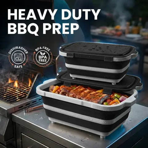 Havenity 2-Pack BPA-Free Food Grade Collapsible Storage Containers (8L+16L) - Kitchen Utensils 3-in-1 Solution with Resealable Lids, Camping Cutting Board, Flat-Folding for BBQ Prep Tub, Hassle-Free Meal Preparation