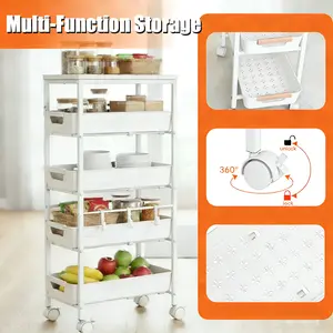 4 Tier Metal Organization Trolley with Pull-Out Baskets and Wheels Slim Storage Rolling Cart for Home Office Kitchen Bathroom Laundry NEW