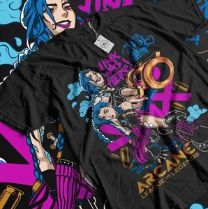 Jinx Arcane T-Shirt Japanese Anime Cartoon Jinx Arcane Graphic T-Shirt All Size color