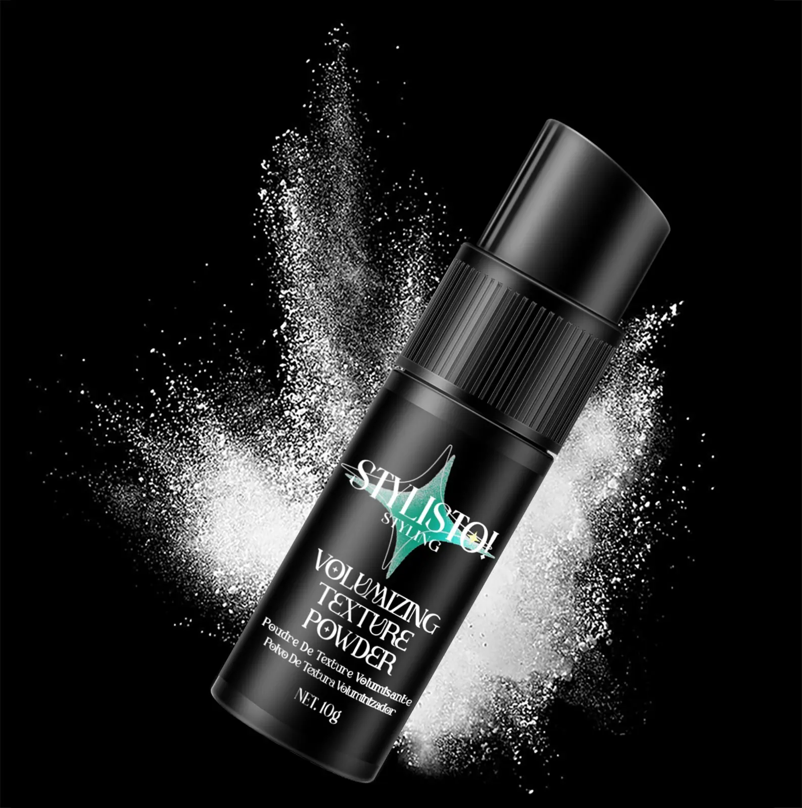 Stylisto Styling Powder Matte 10g with Pump for Textured Look & All-Day Hold in Black Bottle - Volume Powder for Haircare - Styler