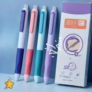 4pcs/box Push-type erasable glue pen Easy erase nib Hot melt gel pen 0.5mm blue and black two-color stationery