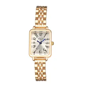 OIDEA Women's Fashionable Square Dial Analog Quartz Watch - Arabic Digits Display, Gold-Tone Alloy Band, Gold-Plated for Casual & Business Wear, Fashionable Analog Watch, Square Dial Watch summerwins,summerwins