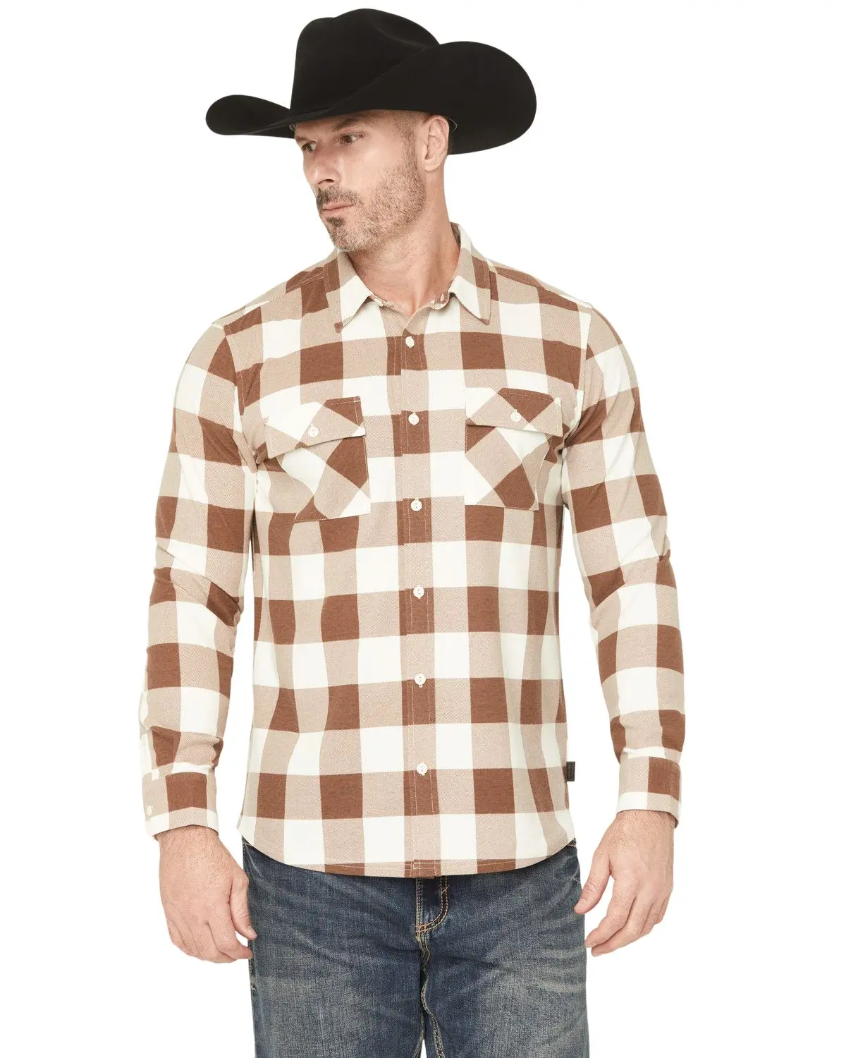 Brothers And Sons Men's Men'S Kent Double Knit Plaid Print Long Sleeve - Basfa24k35-Bn
