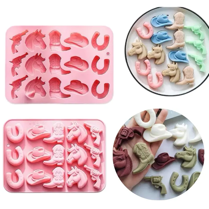 Cowboy Theme Silicone Mold, Food Grade Chocolate Mousse Mold, Easy Release Baking Mold, Ice Cube Mold, Jelly Mold, Soap Making, Candle Crafting, Chocolate Molds