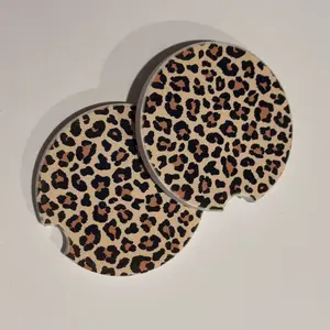 Car Cup Holder Coaster 2 Pack Absorbent Ceramic Universal Anti Slip Cork Base with Finger Notch for Cars SUVs Trucks Home Kitchen Office