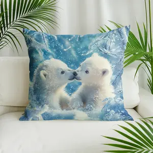 Two polar bears touching noses on ice Pillow Cover with Zipper Closure, Soft Polyester Fabric for Sofa Bed Living Room, Machine Washable, Elegant for home Decor Accent Pillows