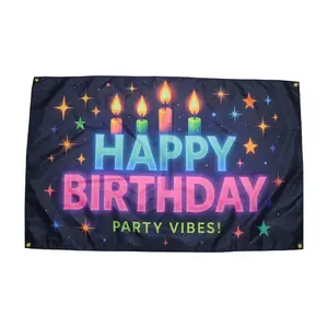 Blacklight Happy Birthday Tapestry 3x5 FT – Neon Glow Party Banner for Kids & Teens