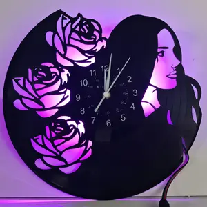 Women & Rose Theme Vinyl Wall Clock, Creative Decorative Clock, Elegant Home Decor, Perfect Gift for Her, Unique Art Design, Stylish Timepiece